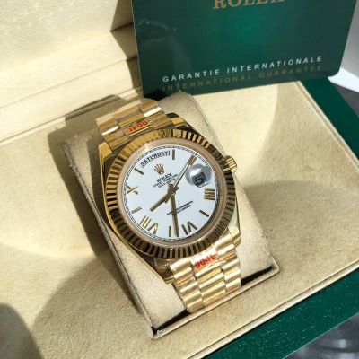 ROLEX Day-date 904L Steel 8205 Movement 41MM Gold Bracelet White Watch